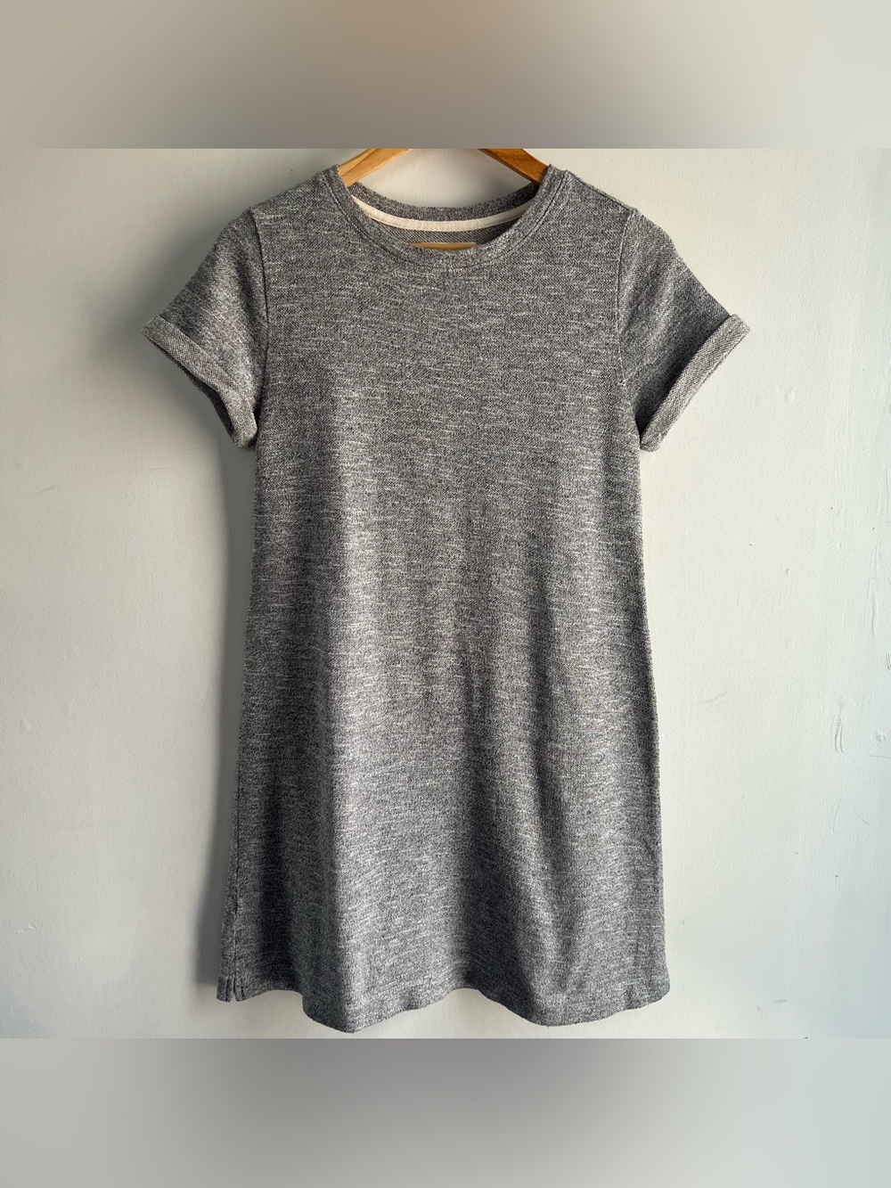 LOU & GREY LOFT Women’s XS Grey Textured Knit T-Shirt Shift Dress Cuffed Sleeve